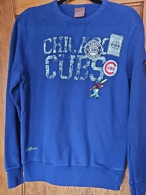 Vintage Inspired Red Jacket Chicago Cubs Patch Navy Crewneck Mens Medium